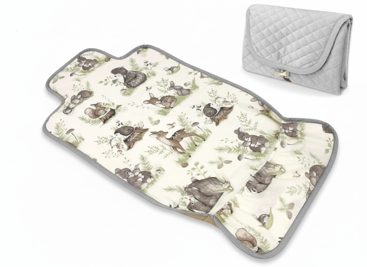 Velvet Quilted Portable Changing Mat - Forest Friends